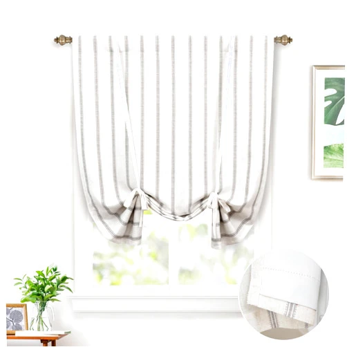 DriftAway Farmhouse Double Layer Linen Blackout Tie Up Curtains Thermal Insulated Vertical Striped Fully Lined Balloon Roman Shade Bathroom Window Adjustable Rod Pocket 39 Inch by 55 Inch Gray
