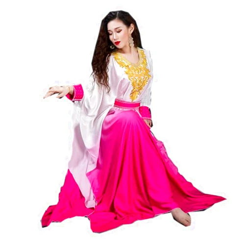 Alwinesd Women Belly Dance Wear 3 Pieces Dancer Performance Luxury Robe Embroidery Yellow