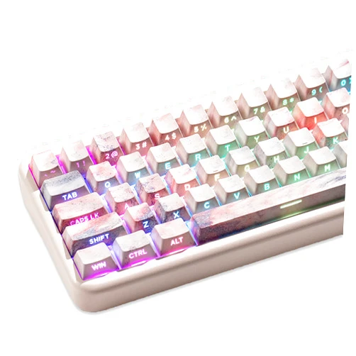 Hunfuthr PBT Side Print Keycaps, Pink Keycap Shine Through, 131 Keys Cherry Profile Backlit Keycap Set, Custom Dye-Sublimation Keycap for 100% 75% 65% 60% Cherry Mx Mechanical Keyboard (Marble Pink)