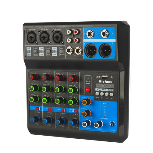 Micfuns Mini audio DJ mixer Sound Board Console System,5 Channel 48V Phantom Power with Bluetooth USB MP3 Stereo live DJ Studio Streaming for professional recording party KTV stage