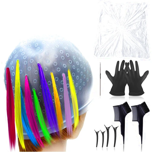 Baoton Silicone Highlight Caps for Color Hair 9PCS Highlighting Caps with Hooks Reusable Salon Hairdressing Dyeing Staining Tools for Women Men, Blue
