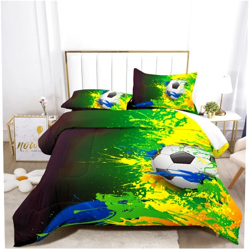 AIGOEGJJWWGGN Italian Football Soccer Fitted Sheet/Comforter Set Colorful Ball in The Net Bedding Set,includ Fitted Sheet 3PCS or Comforter 3PCS or Bed in A Bag 7PCS (A,Comforter-3PCS-FULL) (D Bed in A Bag)