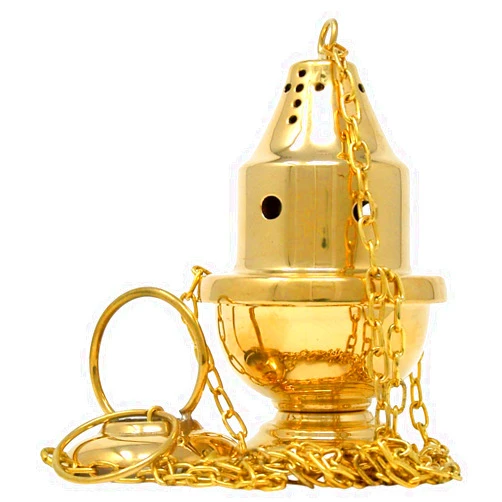 Needzo High Polished Brass Hanging Church Thurible Censer with Chain, 4 Inch