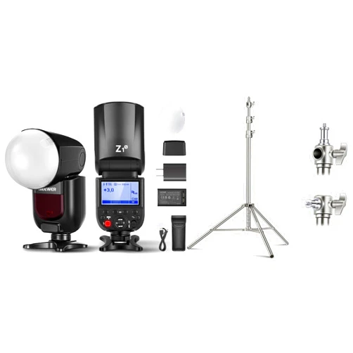 NEEWER Z1-N TTL Round Head Flash Speedlite for Nikon with Magnetic Dome Diffuser, 76Ws 2.4G 1/8000s HSS Speedlight, 10 Levels LED Modeling Lamp, 480 Full Power Shots, 7.2ft/2.2m Light Stand Inclued