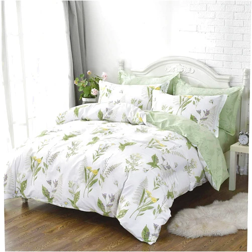 FADFAY Farmhouse Premium Shabby Green Daisy and Botanical Lavender Flowers 100% Cotton Bedding Set King Duvet Cover Set with Hidden Zipper Closure 3-Piece:1 Duvet Cover & 2Pillowcases