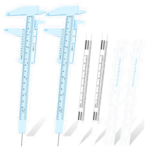 Teling 6 Pieces Eyebrow Tools Eyebrow Measuring Ruler Microblading White Marker Pen with Paper Ruler Skin Marker Permanent Makeup Position Mark Tools for Lips Skin