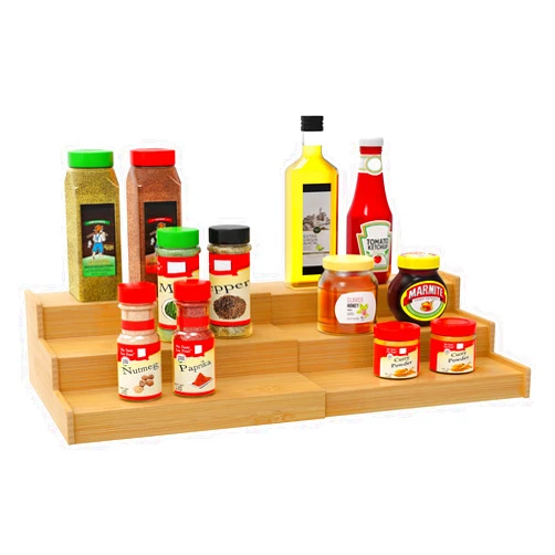 Lenwi Spice Rack Organizer for Cabinet, 3 Tier Expandable Bamboo Spice Storage, Great for Kitchen Cabinet, Cupboard,Pantry and More