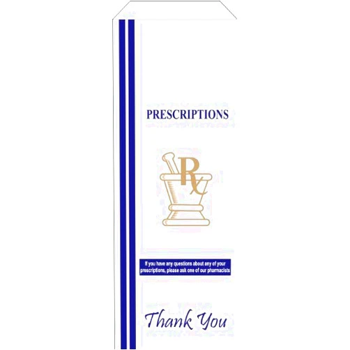 BioRx Laboratories Pharmacy Prescription Bags - 3.5 x 1.5 x 10 inches - Gold and Blue Thank You Print - Qty 2000 (Rx, Paper, Medicine, Lunch, Party Favor Bags)