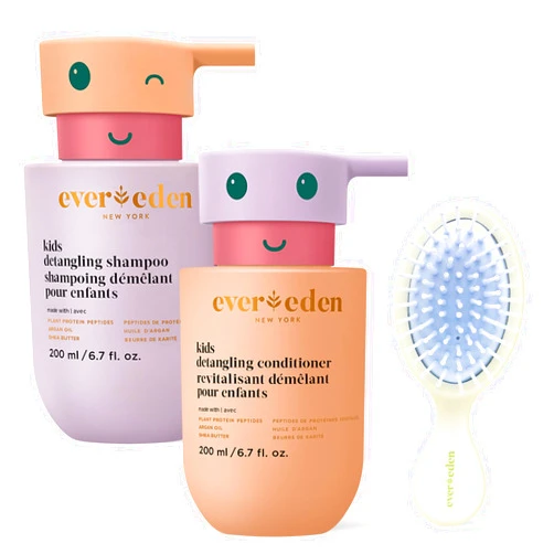 Evereden Happy Hair Duo for Kids: Vegan Kids Shampoo and Conditioner Set with Bonus Gift Brush - The Hair Detangler for Kids - Strengthens & Smooths for All Hair Types - Perfect Hair Care Gift Set