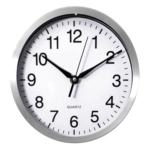 Clockswise 12-in Round Quartz Wall Clock Non-Ticking Battery Operated with Silent Sweep Movement, Aluminum Silver Frame, Perfect for Home Kitchen Office Living Room Study Hallway Classroom, White Face