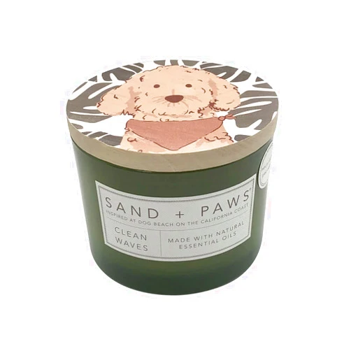 Sand + Fog Sand + Paws Scented Candle - Clean Waves - Additional Scents and Sizes –Luxurious Air Freshening Jar Candles Neutralize pet Odors and Enhance Home décor – 100% Cotton Lead-Free Wicks - 12 oz