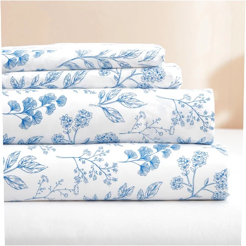 HighBuy Luxury Soft King Bed Sheet Set 4 Piece - White Sheets King Blue Floral Sheets - 16