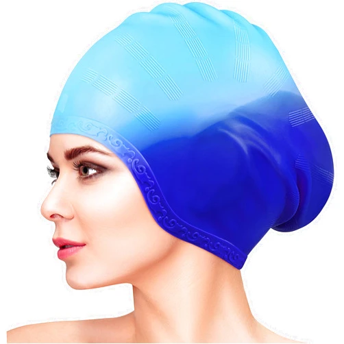 Aegend Swim Cap Long Hair with 3D Ear Cover, Unisex Waterproof Silicone Swimming Cap