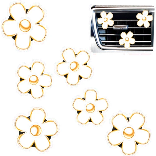 Frienda 6 Pcs Daisy Flower Air Vent Clip Accessories Air Conditioning Outlet Clip Car Air Freshener Dashboard Accessories Charm Car Inter Decor(3 cm, 3.3 cm,White)