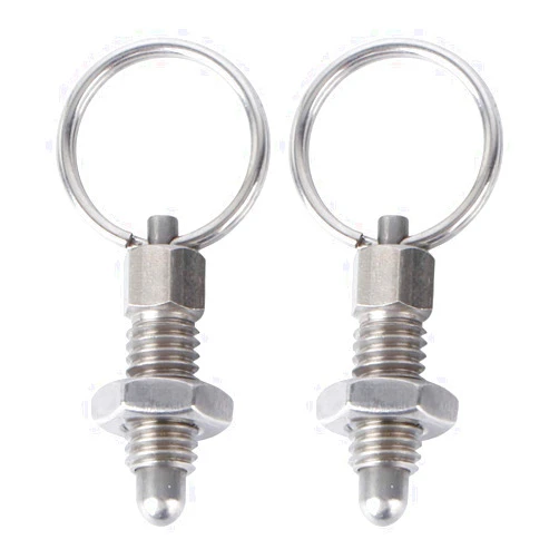 ULTECHNOVO 2pcs Steel Non Lock-Out Stubby Hand Retractable Spring Plunger with Pull Ring (LHFSS-6-1-4 Stainless Steel Round Head)