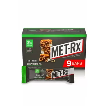 MET-Rx Big 100 Colossal Protein Bars, Crispy Apple Pie Meal Replacement Bars, 9 Count