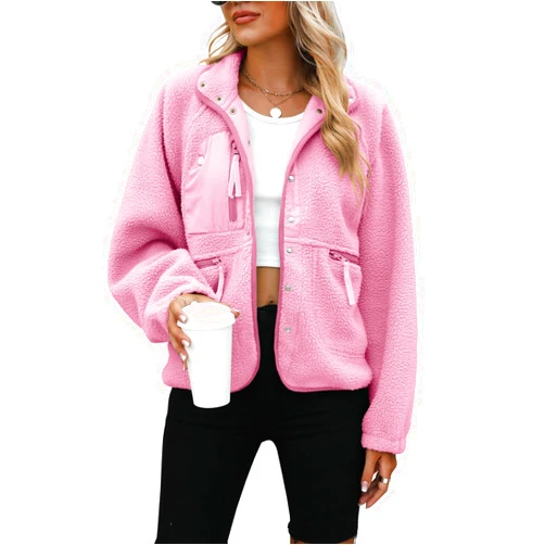 Yanekop Womens Fleece Jacket Fuzzy Long Sleeve Short Winter Coats Button Down Sherpa Jacket Outerwear with Pockets