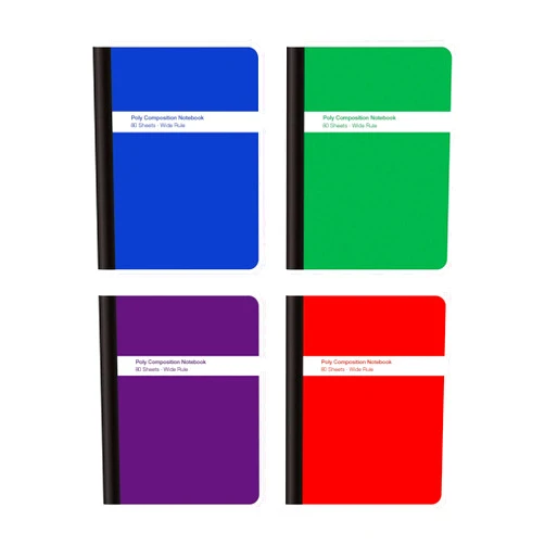 Oxford Poly Composition Notebook 4 Count(Pack of 1), Wide Ruled Paper, 9-3/4 x 7-1/2 Inches, 80 Sheets, Assorted Colors: Blue, Green, Purple, Red (64959)