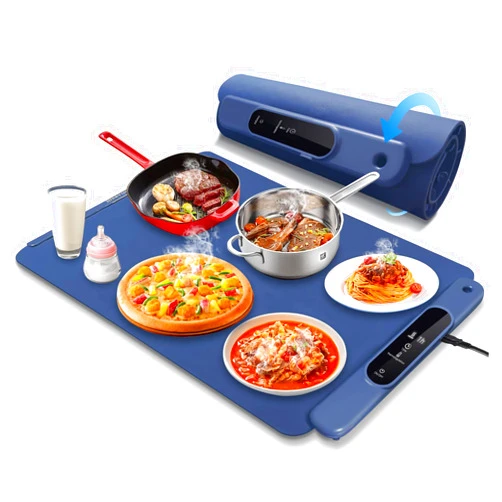 HIERYQHE Food Warming Mat, Rollable & Portable Electric Warming Tray, 3 Temperature Settings Full Surface Heating Warming Mat for Food, Silicone Food Warmer for Gatherings, Parties, Everyday Use