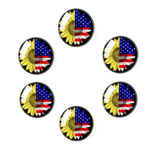 ADOUGEDU Fridge Magnets,Sunflower USA Flag,Round Refrigerator Magnets Kitchen Magnets Gifts for Housewarming Home Decor Classroom Locker Office Whiteboard 1.18in,6pcs