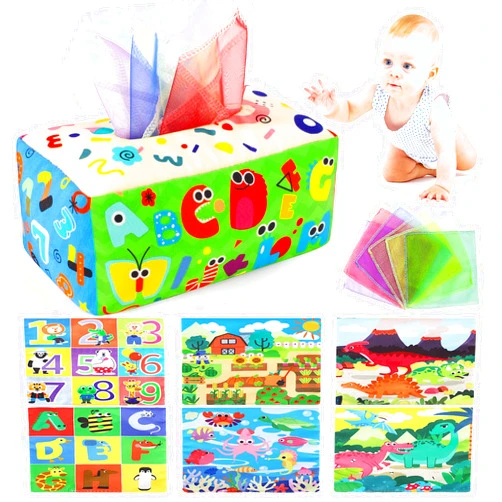 URMYWO Baby Tissue Box Toy, Montessori Baby Toys for 6-12 Months 1 Year Old Boy Girl, Soft Crinkle Sensory Toys for Infant Toddlers, Stocking Stuffers, Baby Boy Girl Gifts