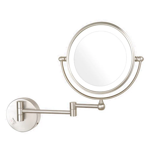YEAPA LED Wall Mounted 1X＆3X/5X/7X/10X Magnifying Makeup Mirror, 8 Inch Double Sided Brass Rotatable Extendable Vanity Mirrors for Bathroom,Brass,7X (Color : Nickel, Size : 10X)