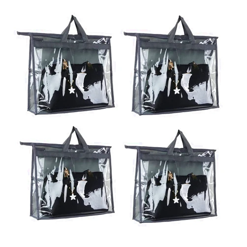 RENVA 4PCS Foldable Hanging Purse Handbag Organizer for Storage Ladies Women Large Clear Hand Bag Storage Organizer (4) (Plastic)
