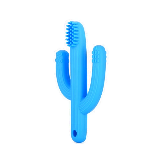 Dupad story Cactus Teether, Baby Teething Toys for Babies 0-6 Months 6-12 Months, Self-Soothing Pain Relief Soft Baby Toothbrush for Babies, Toddlers, Infants, Boy and Girl, Natural Organic BPA Free(Blue)
