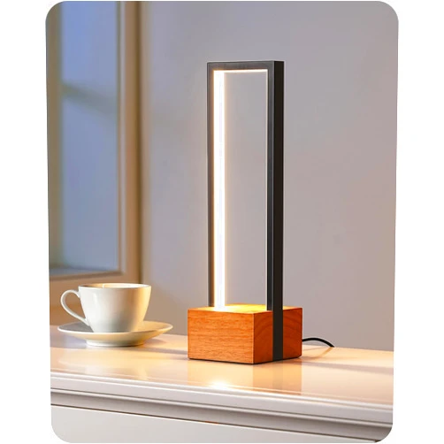 EDISHINE LED Table Lamp, Wooden Bedside Lamp with 3 Color Temperatures, Dimmable Square Nightstand Lamp for Bedroom Living Room, Complete Dark Rose Wood Color Base