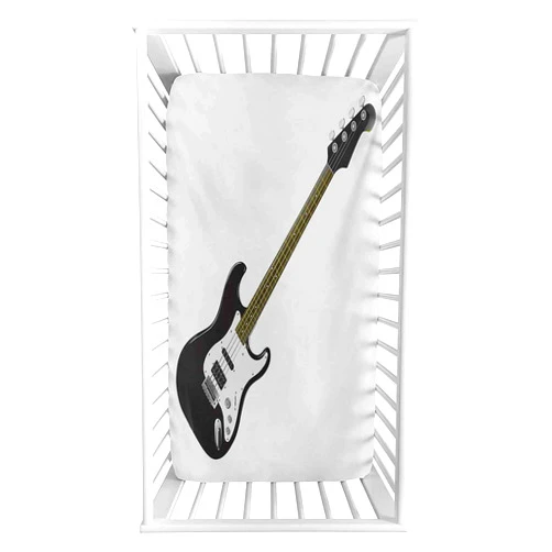 Lyzelre Guitar Fitted Crib Sheet,Bass Four String Rhythm Music Rock and Roll Element Detailed Illustration Microfiber Silky Soft Toddler Mattress Sheet Fitted,28