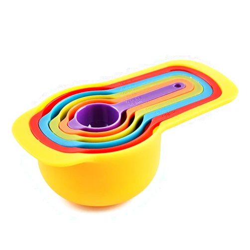 Ucocoon 6Pcs Rainbow Stackable Plastic Measuring Spoons Cup Set with scaleFor Cooking Baking