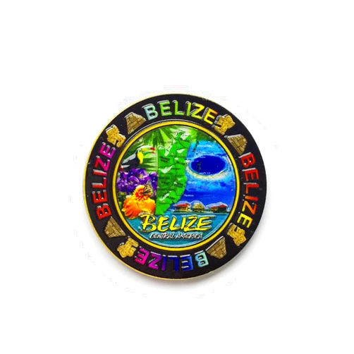 AOPNDTC Belize Tourist Souvenir Magnet, Round Decorative Design with Tropical Scene, Colorful, 7.1 cm