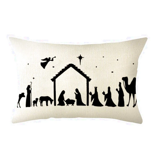 Ogiselestyle Christmas Oh Holy Night Lumbar Throw Pillow Covers, 12 x 20 Inch Winter Holiday Nativity Xmas Scene Story Cushion Case Decoration for Sofa Couch