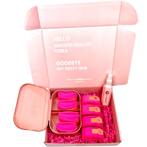 WRAPCURL MOISTURESTYLER with STEAMPLEX Continuous Ionic Steam Hair Rollers CURLS & WAVES Kit S/M Pink