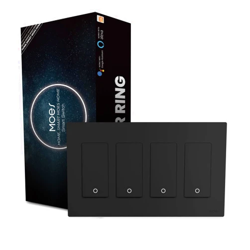 MOES 2nd Generation WiFi Smart Light Switch, 3 Way Smart Wall Switch 2.4GHz WiFi, Neutral Wire Required, Smart Life APP Remote Control, Work with Alexa, No hub Required Black 4 Gang