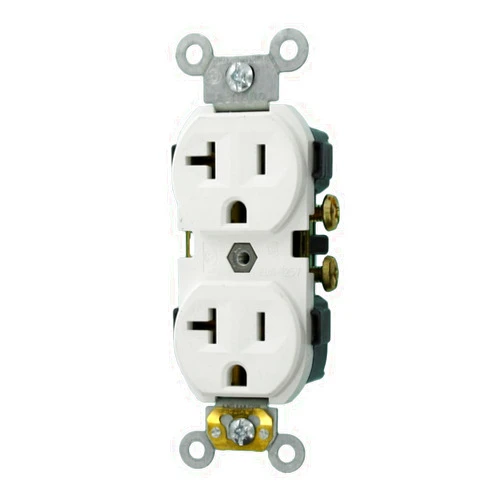 Leviton CR20-W 20-Amp, 125-Volt, Narrow Body Duplex Receptacle, Straight Blade, Commercial Grade, Self Grounding, White
