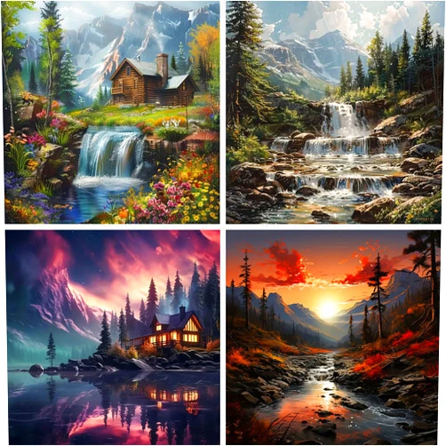 CHWGLFGG 4 Pack Diamond Painting Kits for Adults Beginners,DIY 5D Scenic Landscape Diamond Art Kits,Round Full Drill Forest Sunset Glow Scenery Gem Art Kit,Home Wall Decor 11.8 x 11.8 Inch