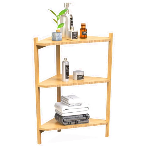 Wisuce 3 Tier Corner Shelf, 100% Real Bamboo Shower Corner Shelves Free Standing Shelf Storage Organizer for Bathroom Living Room Kitchen