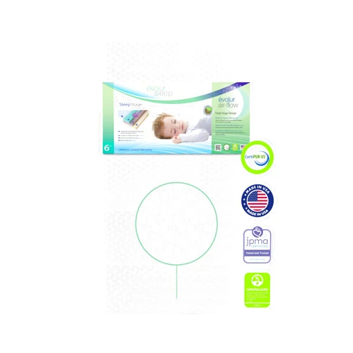 Evolur Sleep Triple Stage Crib & Toddler Mattress with Natural Fiber, Airflow Design, Waterproof Cover, Greenguard Gold & CertiPUR-US Certified, Fits Full-Size Cribs & Toddler Beds, Made in USA