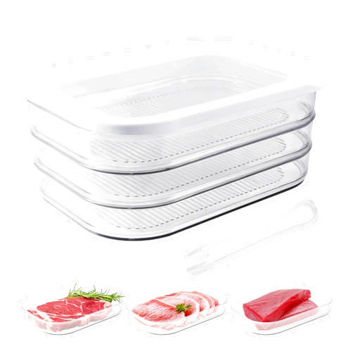 KINGHON Refrigerator Deli Meat Container - Stackable Bacon Holder with Airtight Lid and Serving Tongs - Food Storage Organizer for Cold Cuts, Cheese.