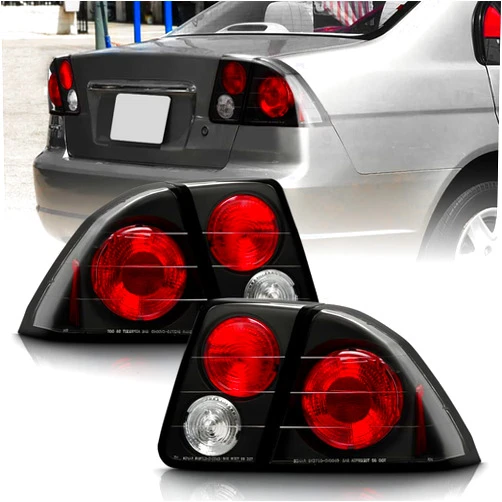 ACANII - For 2001-2005 Honda Civic 4-Door Sedan Black Tail Lights Brake Lamps Pair Replacement Driver & Passenger Side