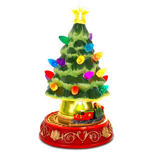 innodept12 Lighted Christmas Tree with Rotating Train - Prelit Tabletop Ceramic Small Tree Decor Animated Christmas Train with Top Star & Bulbs for Best Xmas Decoration