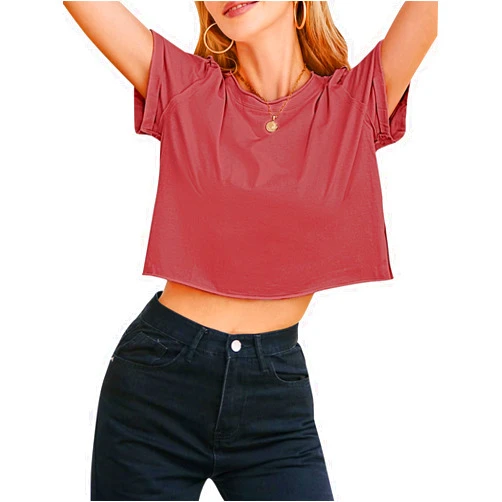MEROKEETY Womens 2024 Summer Short Sleeve Crewneck Crop Tops Casual Solid T-Shirts