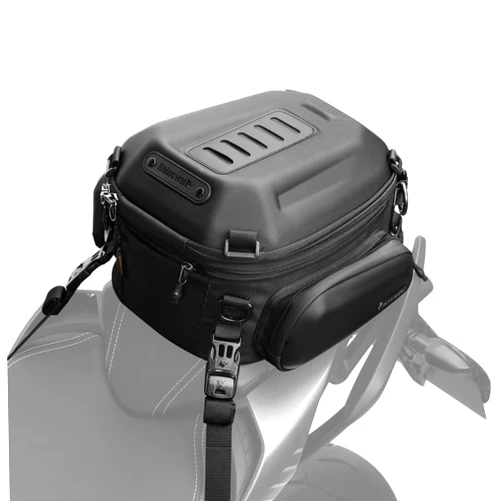 Rhinowalk Motorcycle Tail Bag Expandable Hard Shell Motorcycle Travel Luggage 12L-18L Waterproof All Weather/Trunk/Rack Bag with Sissy Bar Straps - Matt Black