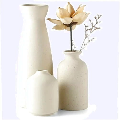 Nikki and Max Ceramic Flower Vase Set of 3 for Home Decor, Stain Resistant, Living Room, Dining Room, Bedroom, Kitchen, Bathroom (Beige)