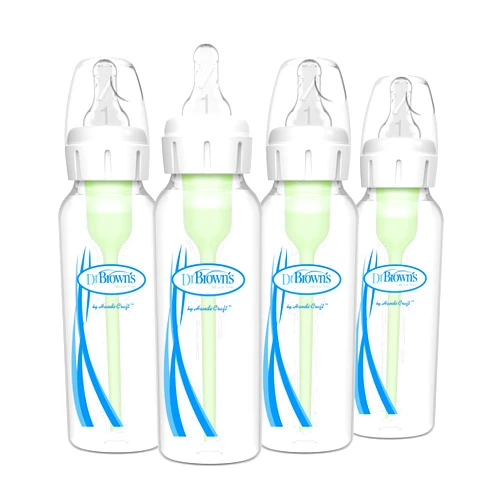 Dr. Brown's Natural Flow Anti-Colic Options+ Narrow Baby Bottle, 8 oz/250 mL, with Level 1 Slow Flow Nipple, 0m+, 4 count