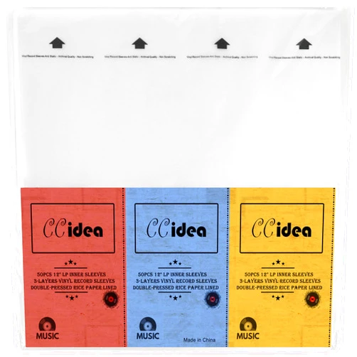 CCidea 50 Vinyl Record Inner Sleeves 12 inch Rice Paper Anti-Static LP Inner Sleeves, Premium Master Vinyl Record Sleeves for 33 RPM, Album Covers for Vinyl Records - Scratch-resistant & Acid-free