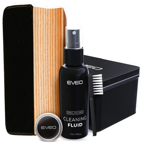 EVEO Premium Vinyl Record Cleaner Kit - Complete 4-in-1 Vinyl Records Cleaning Kit for Records Albums-Includes Soft Velvet Record Brush,Cleaning Liquid,Duster &Turntable Stylus Cleaning Gel