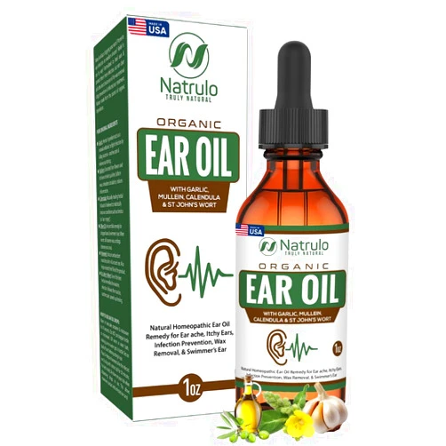 Natrulo Organic Ear Oil for Ear Infection - Natural Eardrops for Ear Pain, Swimmer's Ear & Wax Removal - Kids, Adults, Baby, & Dog Earache Remedy - Ear Drops with Mullein, Garlic, Calendula Made in USA