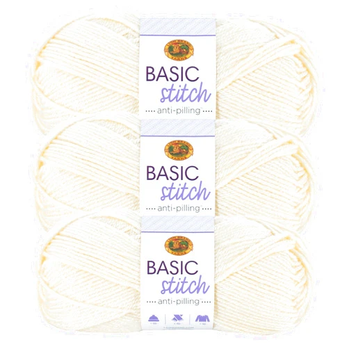 Lion Brand Yarn Basic Stitch Anti-Pilling Yarn for Crocheting, Knitting, and Crafts, Ecru, 3 Pack